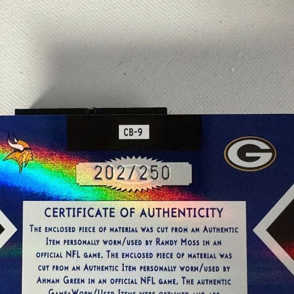 2005 donruss elite green face 2 face blue randy moss /250 jersey card - Picture 3 of 3